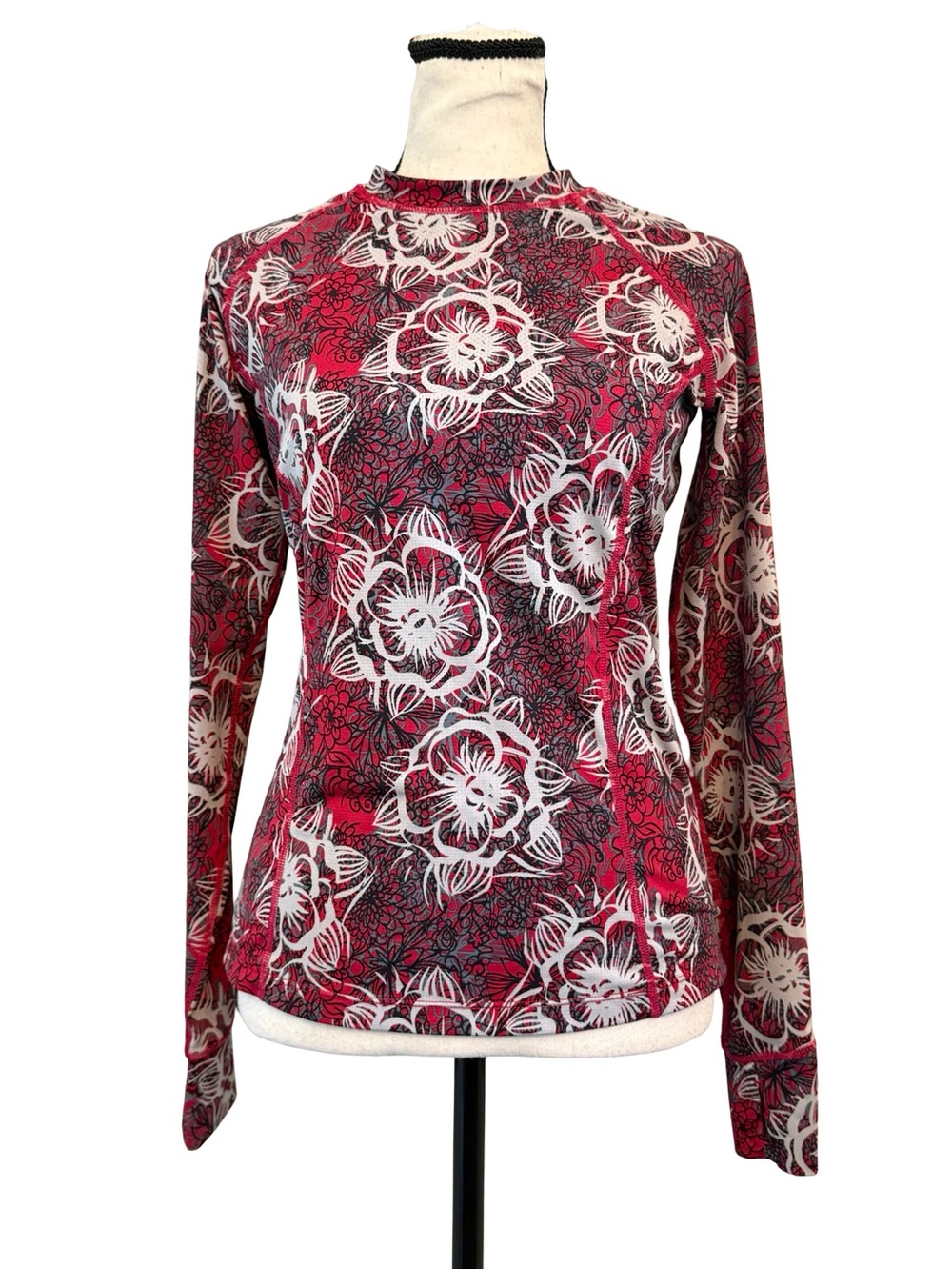 Skirt Sports Floral Long Sleeve Athletic Top Pink Gray Running Shirt Small